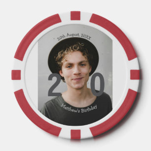 20th birthday add name photo date man blue white s poker chips