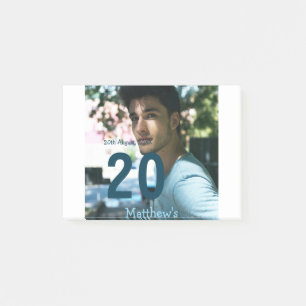 20th birthday add name photo date man blue white s post-it notes