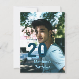 20th birthday add name photo date man blue white s postcard