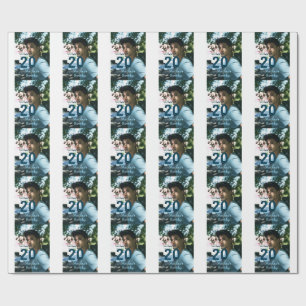 20th birthday add name photo date man blue white s wrapping paper