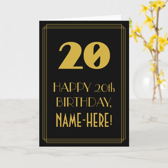 20th Birthday ~ Art Deco Inspired Look "20" & Name Card (Yellow Flower)