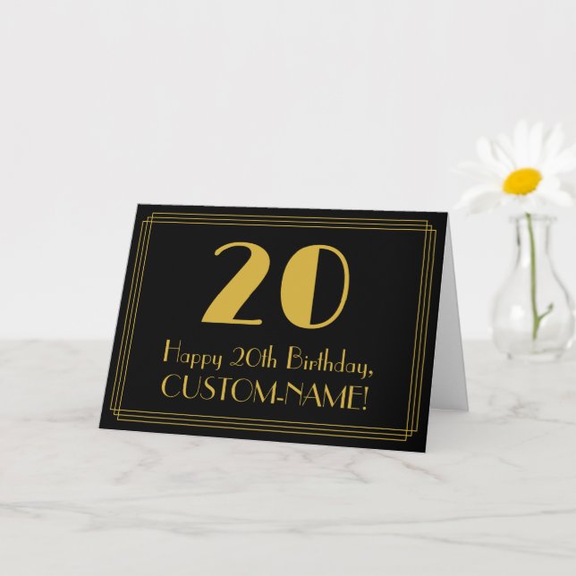 20th Birthday: Art Deco Inspired Look "20" + Name Card (Small Plant)