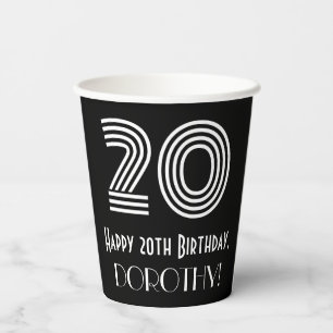 20th Birthday — Art Deco Inspired Look “20” + Name Paper Cups