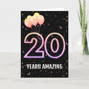 20th Birthday Balloons and Confetti Card