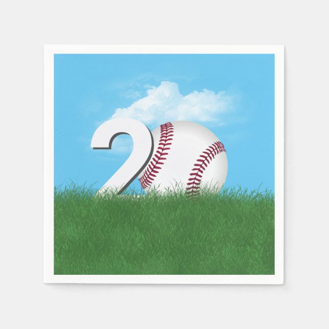 20th Birthday Baseball In Green Grass Napkin (Front)