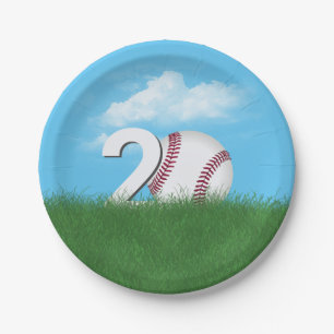 20th Birthday Baseball In Green Grass Paper Plate