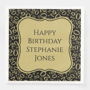 20th Birthday Black/Gold Bracket Number Pattern Napkin