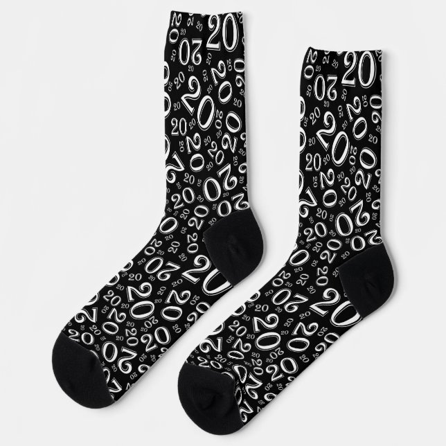 20th Birthday Black/White Random Number Pattern So Socks (Left)