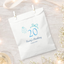 20th Birthday blue bow cake name date pastel retro