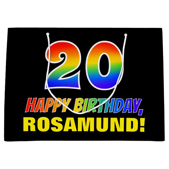 20th Birthday: Bold, Fun, Simple, Rainbow 20 Large Gift Bag (Front)