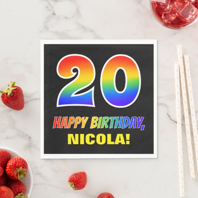 20th Birthday: Bold, Fun, Simple, Rainbow 20 Napkin (Insitu)
