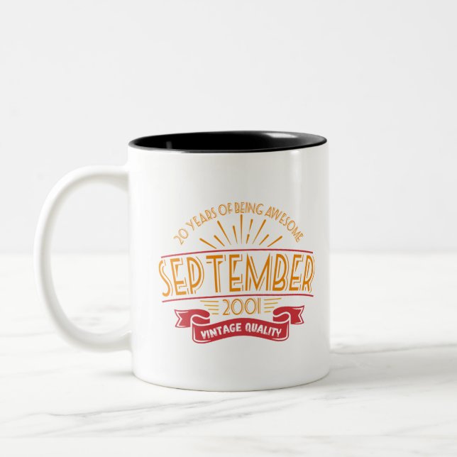 20th birthday Born In September 2001 Two-Tone Coffee Mug (Left)