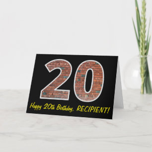 20th Birthday - Brick Wall Pattern "20" w/ Name Card