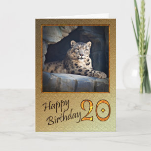 20th Birthday Card with a snow leopard