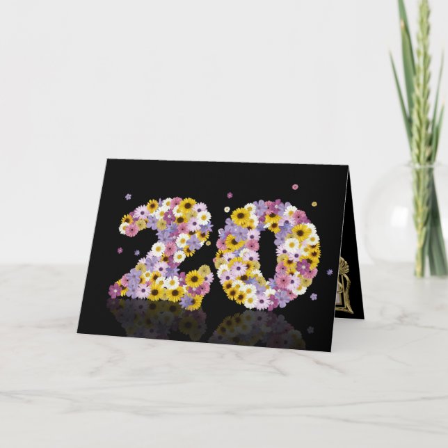 20th birthday card with flowery letters (Front)
