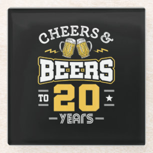 20Th Birthday Cheers And Beers Birthday Glass Coaster
