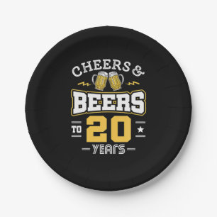 20Th Birthday Cheers And Beers Birthday Paper Plate