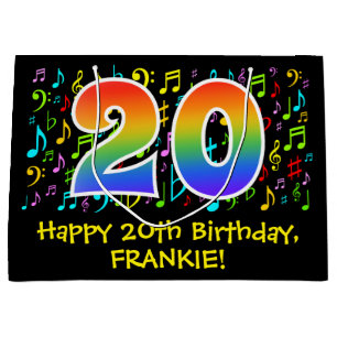 20th Birthday - Colourful Music Symbols, Rainbow 2 Large Gift Bag