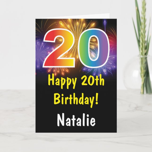20th Birthday Colourful Rainbow Fireworks Card (Front)