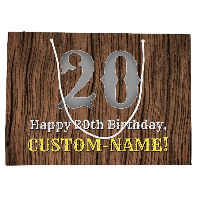 20th Birthday: Country Western Inspired Look, Name Large Gift Bag (Back)