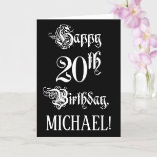 20th Birthday: Fancy, Elegant Script + Custom Name Card