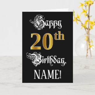 20th Birthday — Fancy Script; Faux Gold Look; Name Card