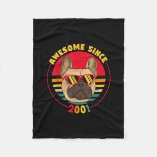 20th birthday french bulldog awesome since 2001 fleece blanket