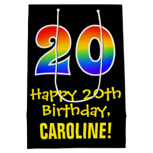 20th Birthday: Fun, Bold, Colourful, Rainbow "20" Medium Gift Bag