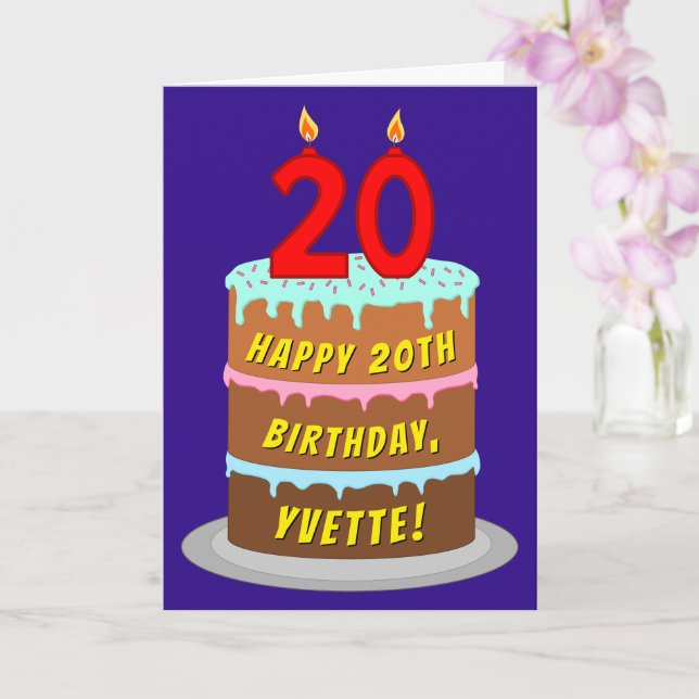 20th Birthday: Fun Cake and Candles + Custom Name Card (Orchid)