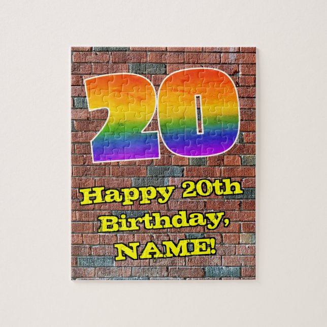 20th Birthday: Fun Graffiti-Inspired Rainbow 20 Jigsaw Puzzle (Vertical)