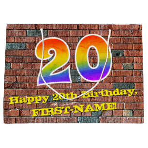 20th Birthday: Fun, Graffiti-Inspired Rainbow # 20 Large Gift Bag