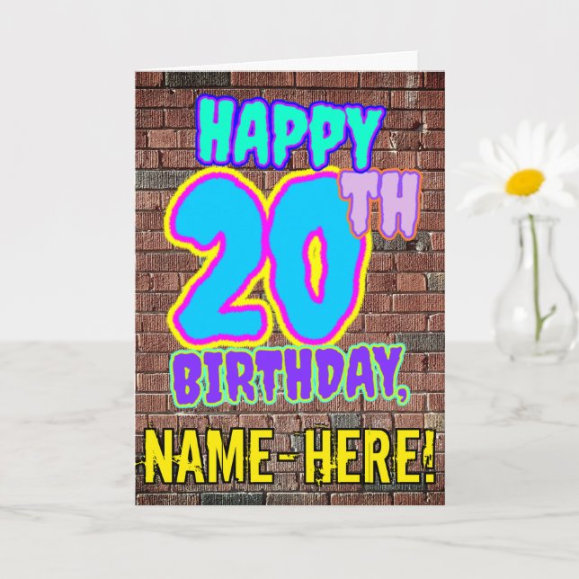 20th Birthday - Fun, Urban Graffiti Inspired Look Card (Small Plant)