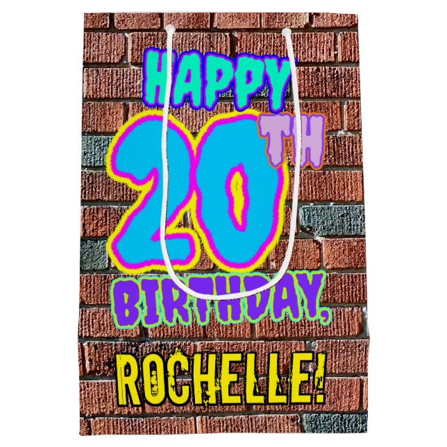20th Birthday: Fun, Urban Graffiti Inspired Look Medium Gift Bag (Back)
