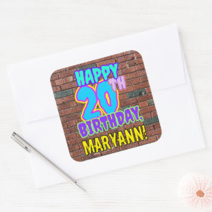 20th Birthday – Fun, Urban Graffiti Inspired Look Square Sticker