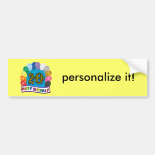 20th Birthday Gifts with Assorted Balloons Design Bumper Sticker