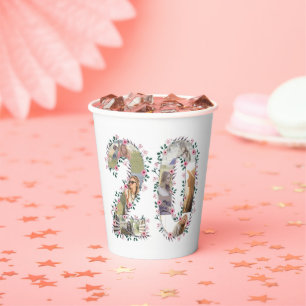 20th Birthday Girl Pink Flower Photo Collage White Paper Cups