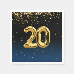 20th Birthday Gold Balloons and Confetti Napkins