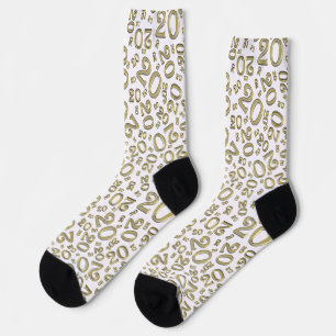 20th Birthday Gold/White Random Number Pattern Socks