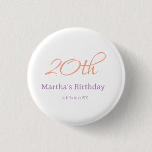 20th birthday green purple name simple trendy mode 3 cm round badge
