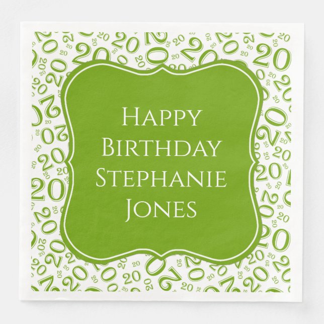 20th Birthday Green/White Bracket Number Pattern Napkin (Front)
