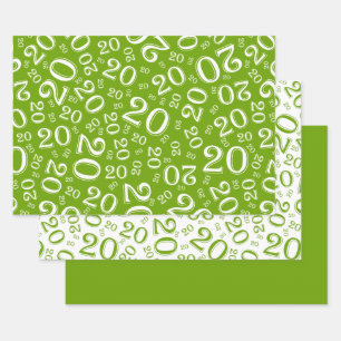 20th Birthday Green & White Number Pattern 20 Wrapping Paper Sheet