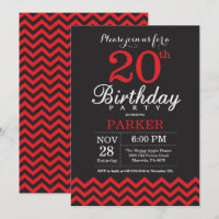 20th Birthday Invitation Black and Red