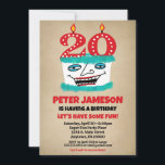 20th Birthday Invitation Funny Cake Casual Mens<br><div class="desc">A funny cartoon birthday cake 20th birthday invitation for a husband,  friend,  father or grandad or ladies,  too!</div>