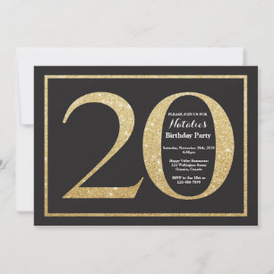 20th Birthday Invitation Gold Glitter Chalkboard