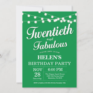 20th Birthday Invitation Green Fabulous