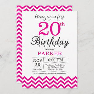 20th Birthday Invitation Hot Pink Chevron