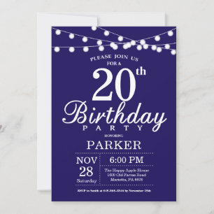 20th Birthday Invitation Navy Blue