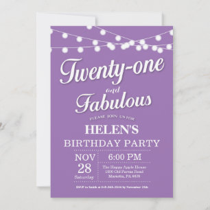 20th Birthday Invitation Purple Fabulous