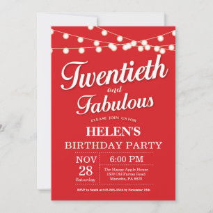 20th Birthday Invitation Red Fabulous
