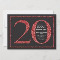20th Birthday Invitation Red Glitter Chalkboard